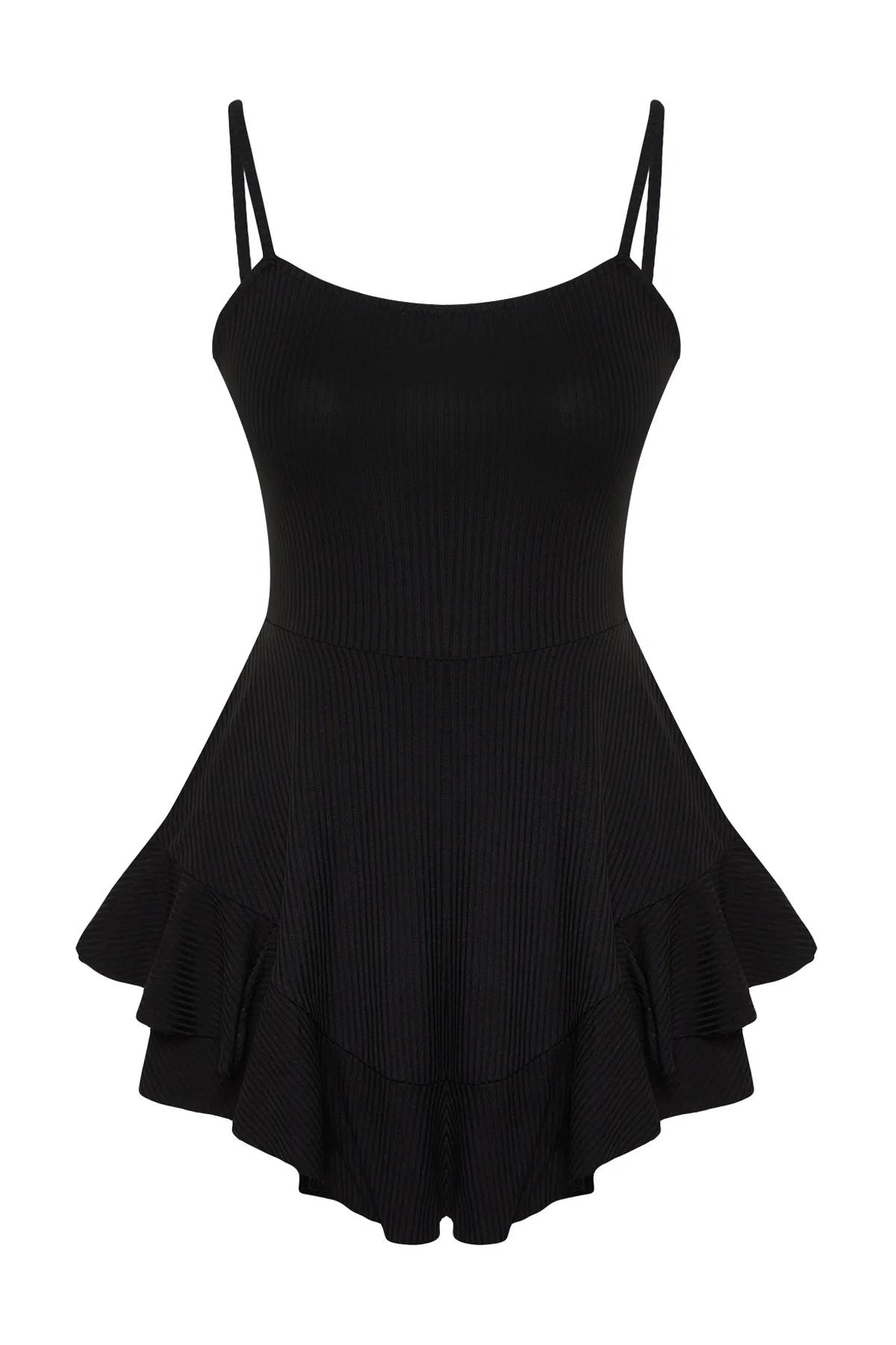 Trendyol Collection  Schwarzer Mini-Jumpsuit mit Riemchenvolant und Shorts TWOSS23TU00044