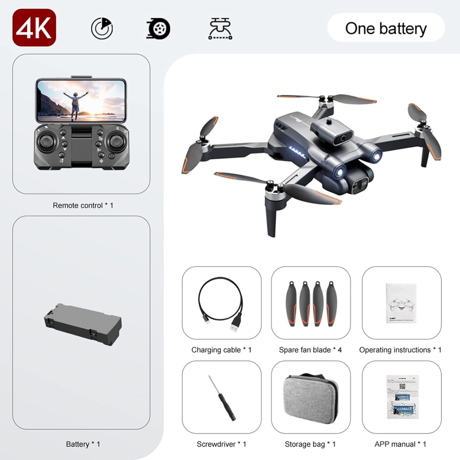 Goolsky Drohne (LS-S1S Drohne mit Kamera 4K WIFI Professional Bürstenloser Quadcopter, Positionierung, Gestenfotografie, Maintien D'Altitude Mode 'Headless)