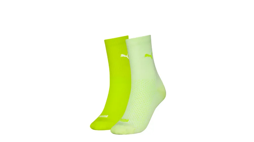 PUMA Damen Sportsocken 2er Pack white / lime combo