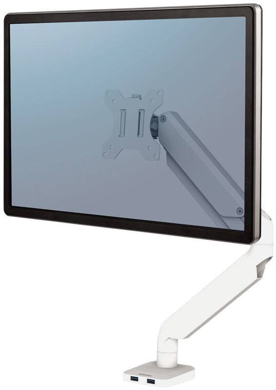 Fellowes 8056201 Platinum Series Monitorarm mit Gasfeder 2 USB-Anschlüsse Weiß