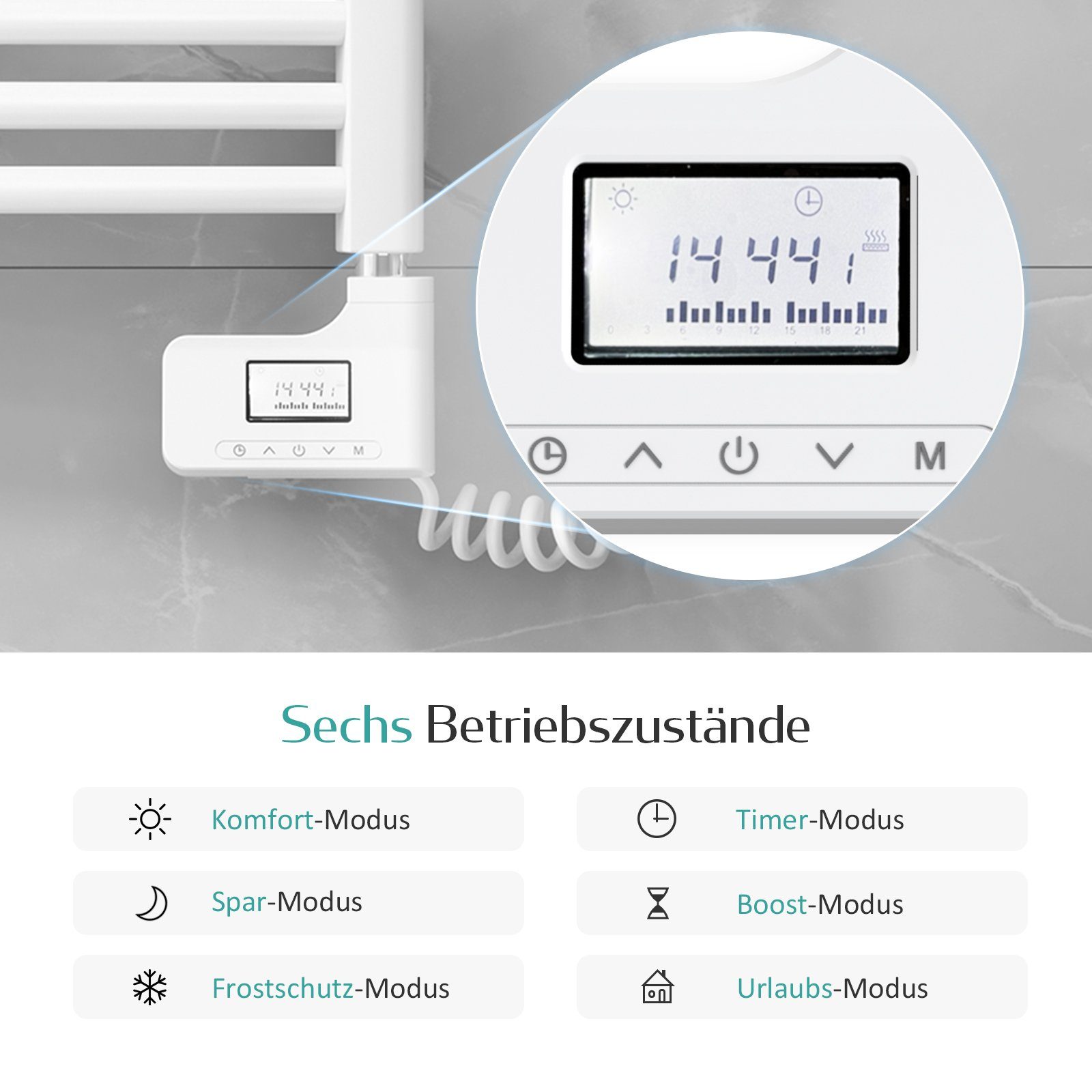 EMKE Heizstab 300W-1200W Heizstab mit Thermostat, Heizpatrone für Badheizkörper Heizelement IP44 Weiß ohne Heizkörper