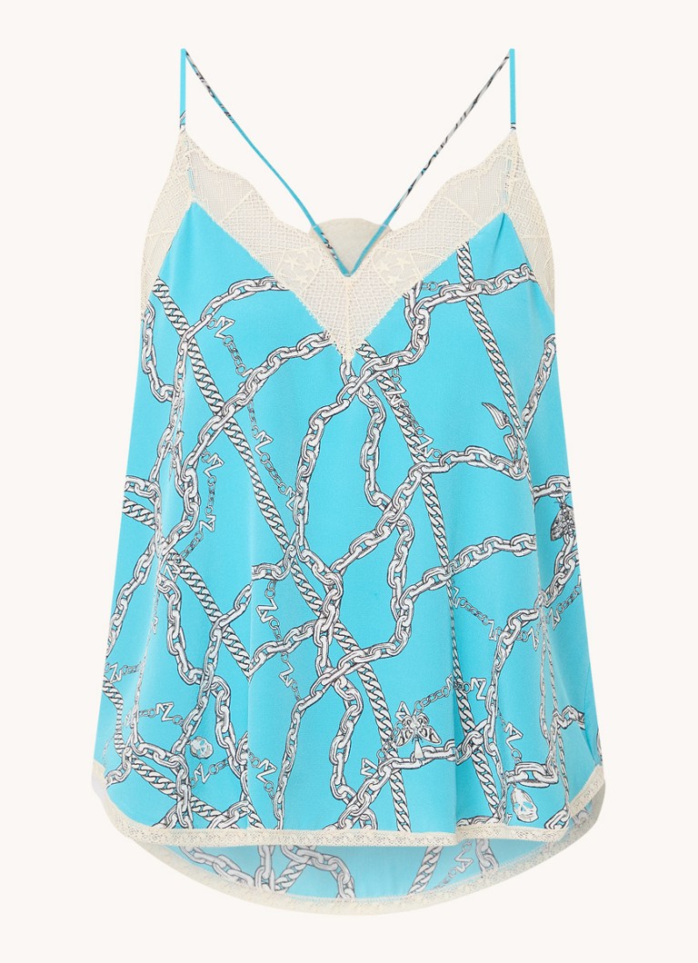 Hedvábný top Zadig&Voltaire Christy s potiskem a krajkovými detaily