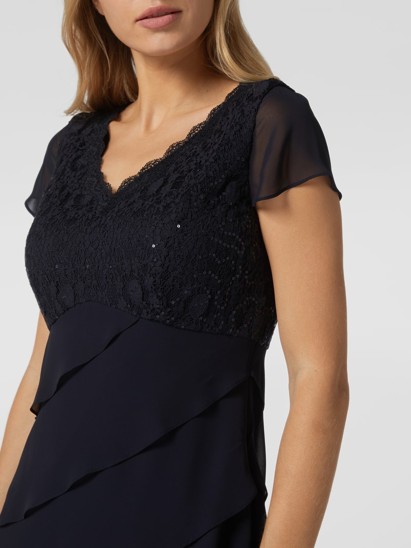 Cocktailkleid aus Spitze und Chiffon in marineblau meliert