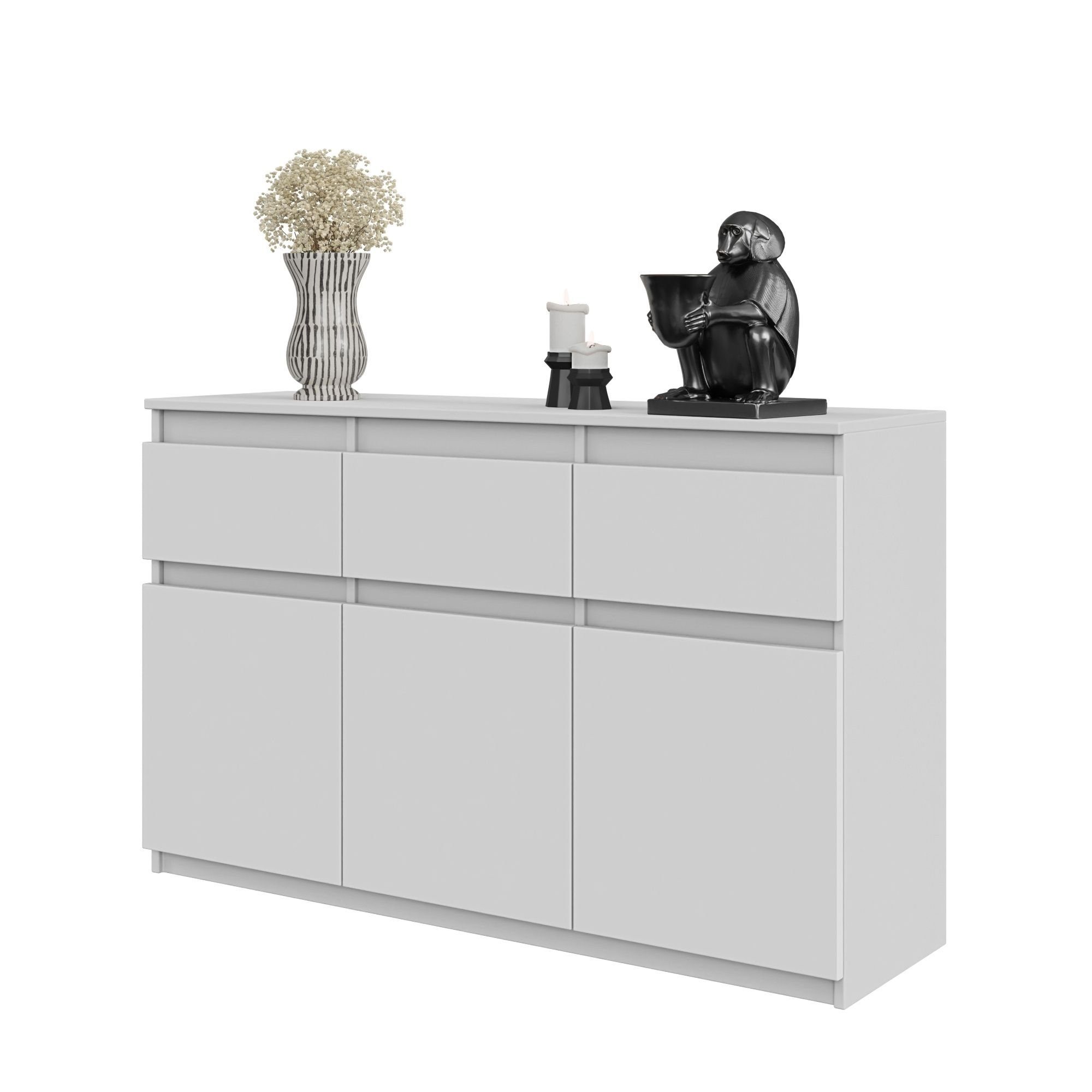 Furnica Kommode NOAH 3 Schubladen und 3 Türen - Weiß Matt H75cm B120cm T35cm (1 St)