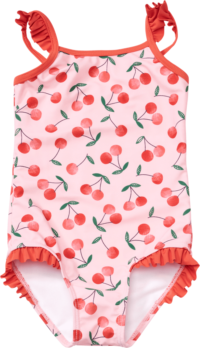 Badeanzug mit Kirsch-Muster, rosa, Gr. 110/116, 1 St