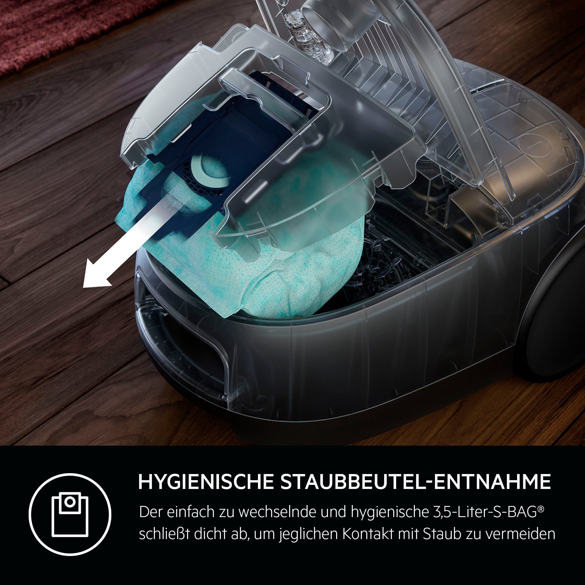 AEG Bodenstaubsauger HYGIENIC 6000 (AB61H6SW), 850 W, mit Beutel, hohe Saugleistung, inkl. Zusatzdüsen, 50 % Recyclingkunststoff