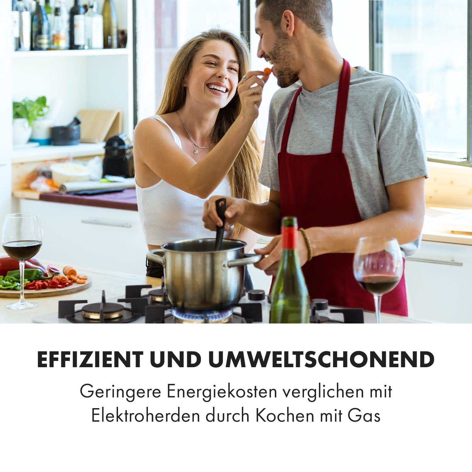 Klarstein Gas-Kochfeld Goldflame 5 Gaskochfeld 5-flammig Messing-Brenner Glaskeramik CP11-Goldflame-5-W, Einbau Gas Kochfeld 5 Platten Herdplatte Kochplatte Einbaukochfeld