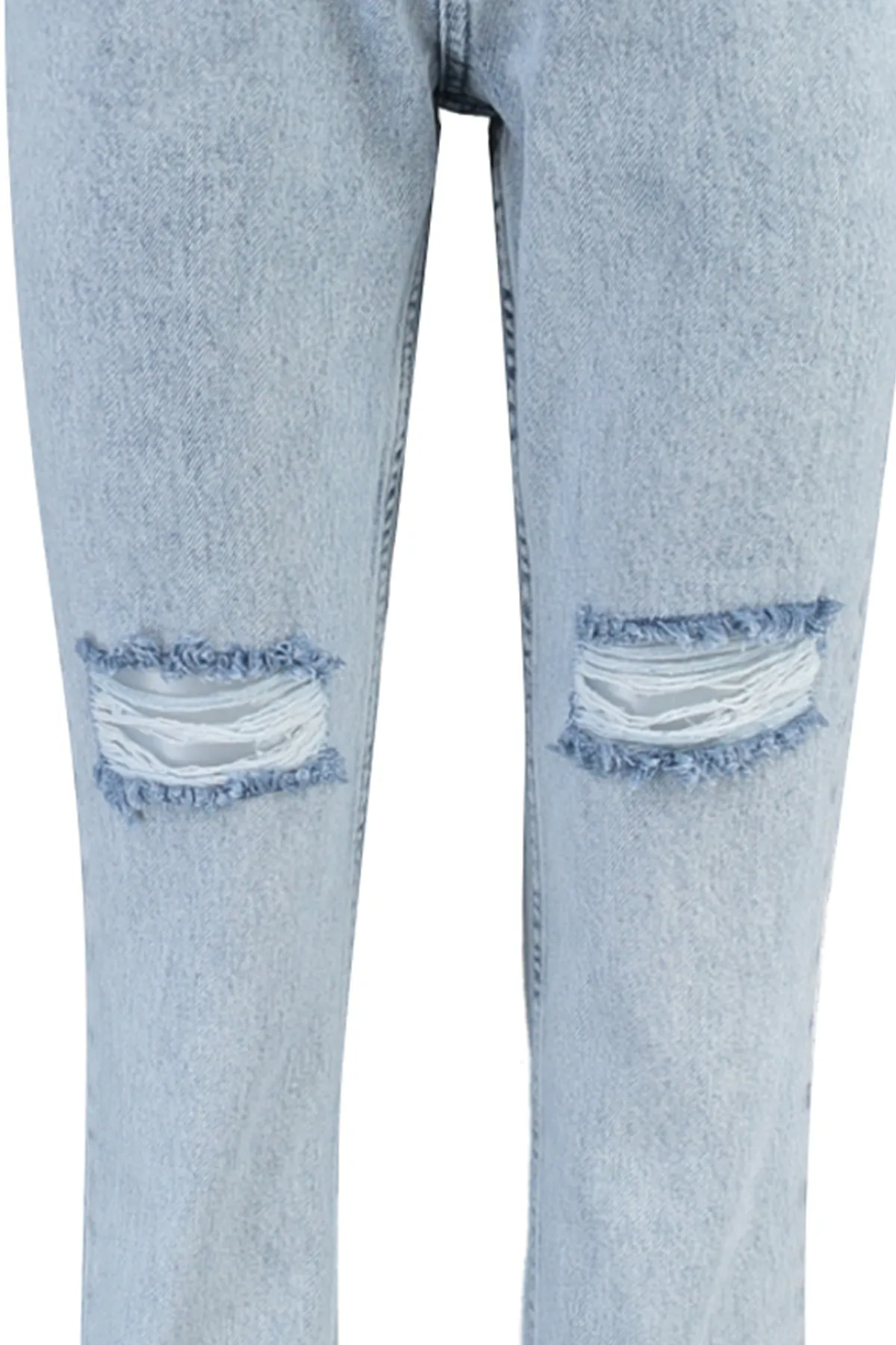 Trendyol Collection  Blaue zerrissene Jeans mit hoher Taille und geradem Bein TWOAW21JE0120