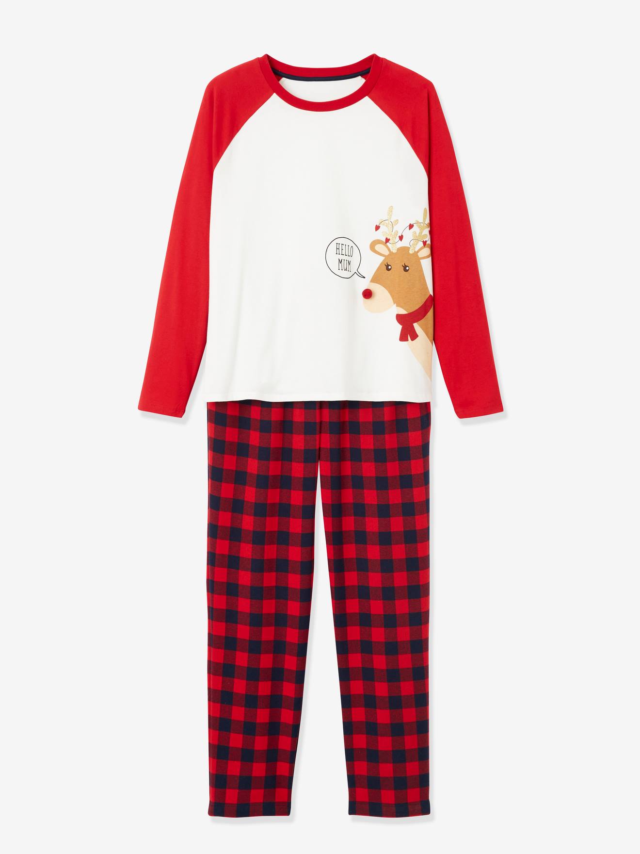 Pyjama Noël femme / Pyjama famille beige avec anim et bas à carre