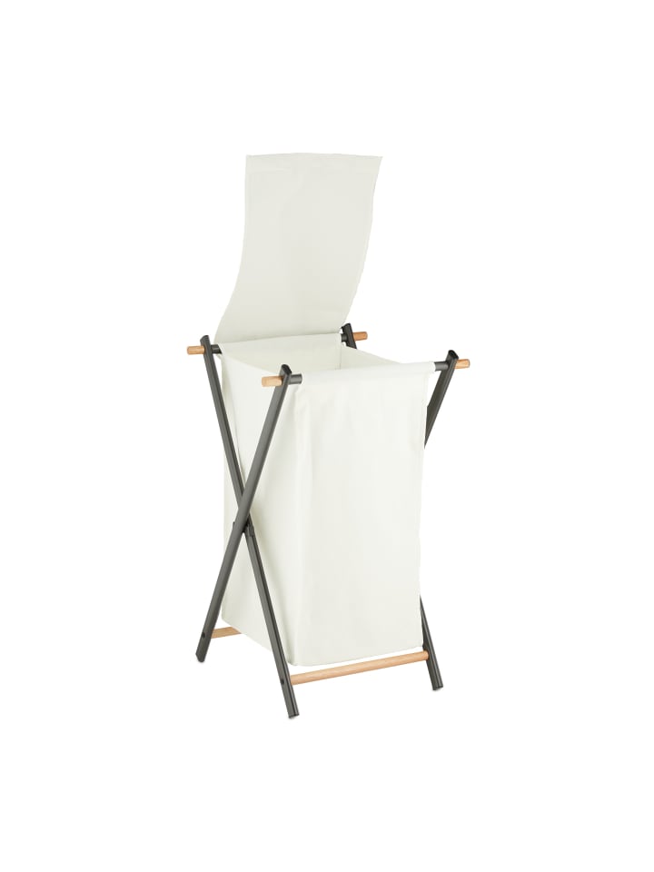 relaxdays Wäschekorb in Creme/ Anthrazit - (B)45 x (H)71 x (T)42 cm günstig kaufen onesize