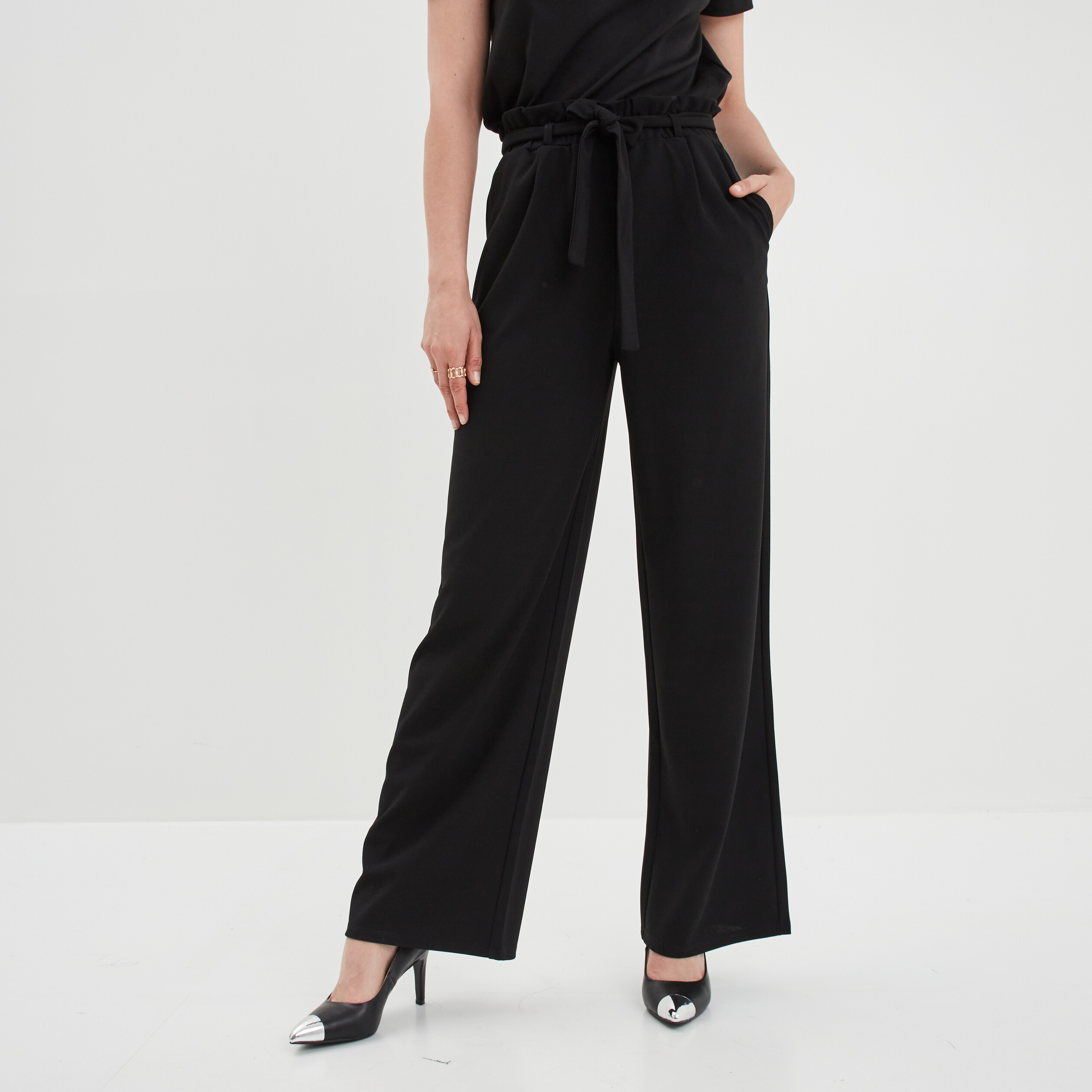 Pantalon large ceinturé noir femme | La Halle