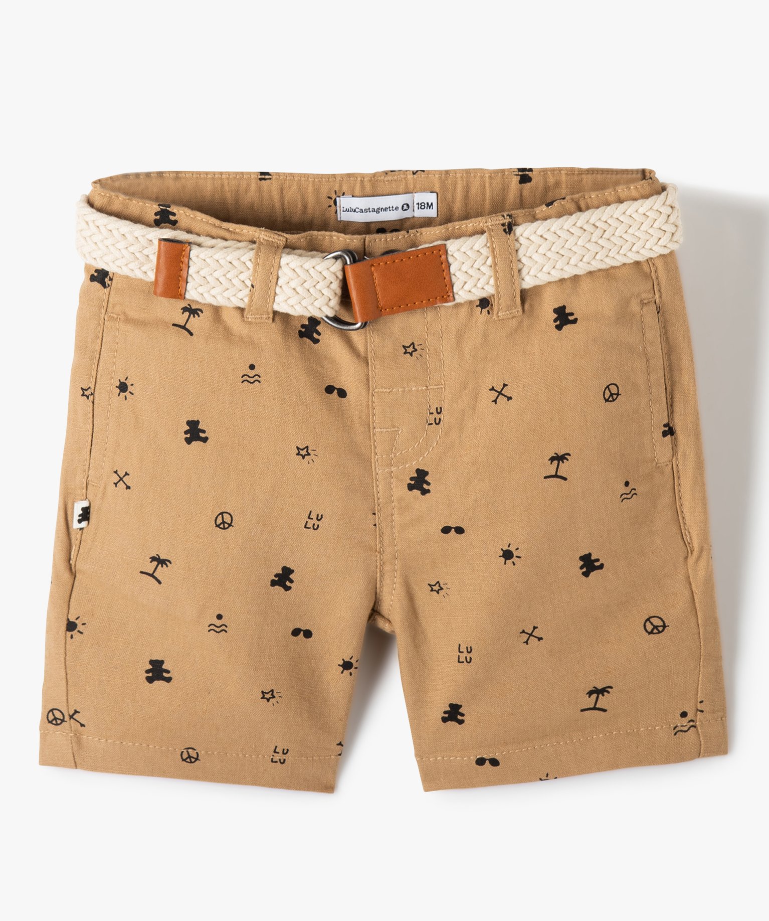Short bébé Garçon imprimé en lin et coton - LuluCastagnette beige | GEMO