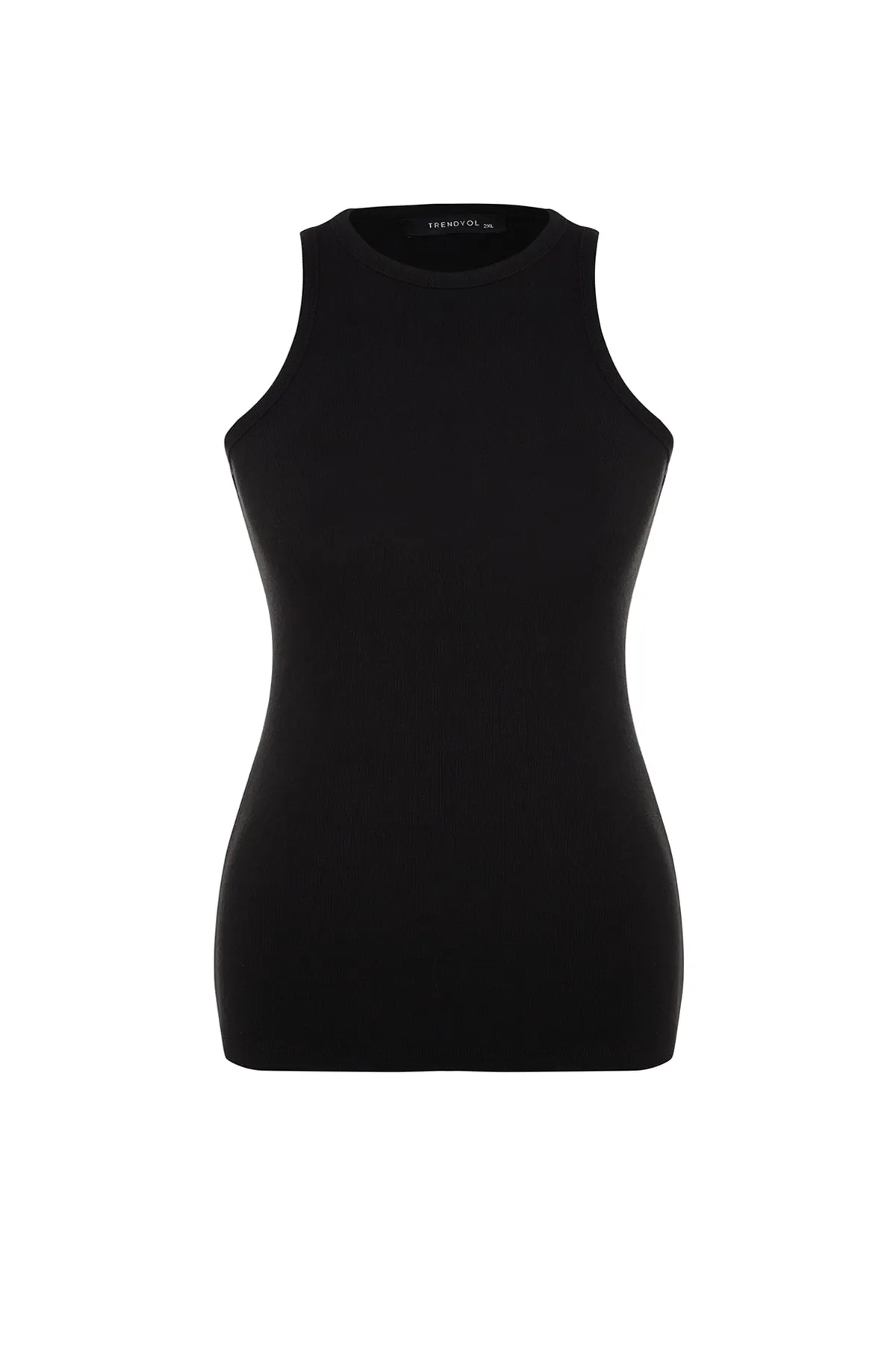 Trendyol Curve  Schwarzes Basic-Strick-Tanktop mit Neckholder-Kragen TBBSS23CV00001