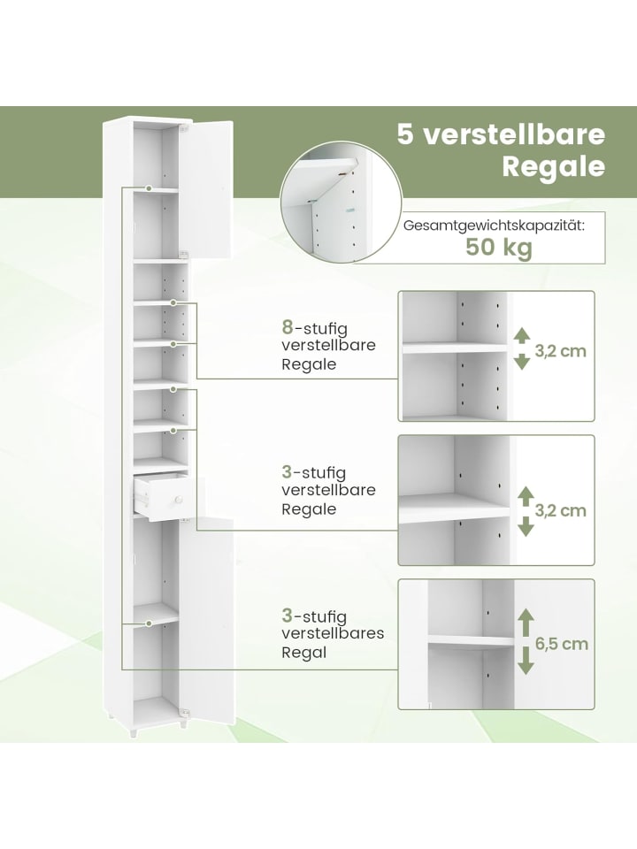 COSTWAY Hochschrank schmal 180 cm in Weiß günstig kaufen 180 cm