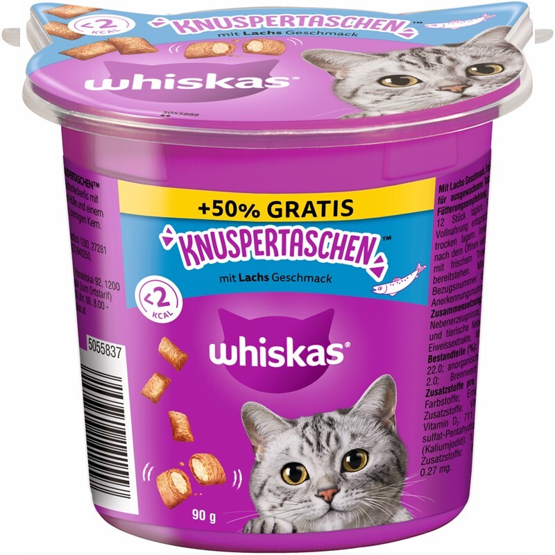 Whiskas Snacks Whiskas Knuspertasche 10x90 g (60 g + 50% gratis) Lachs