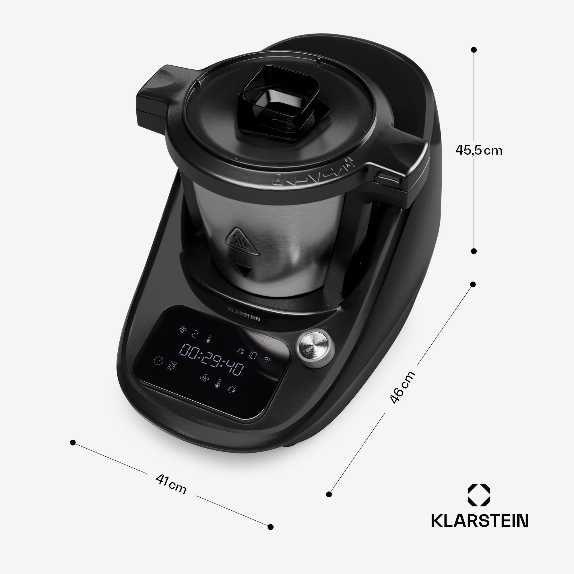 Klarstein Küchenmaschine mit Kochfunktion Aria Smart, 1700 W, 3.3 l Schüssel, Dämpfaufsatz Waage 3,3 L Edelstahl Touch App