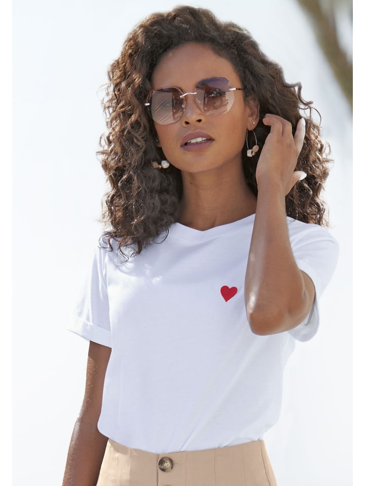 LASCANA T-Shirt in weiß-rot günstig kaufen 32/34