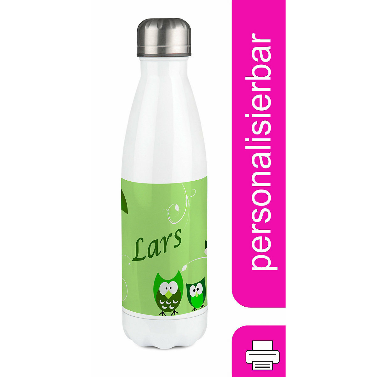 Edelstahl Kinder Thermoflasche / Trinkflasche bunt Eule Farbe grün Spülmaschinenfest, Auslaufsicher, Bruchfest, Doppelwandig, Für Heißgetränke geeignet, Mit Deckel, Isoliert