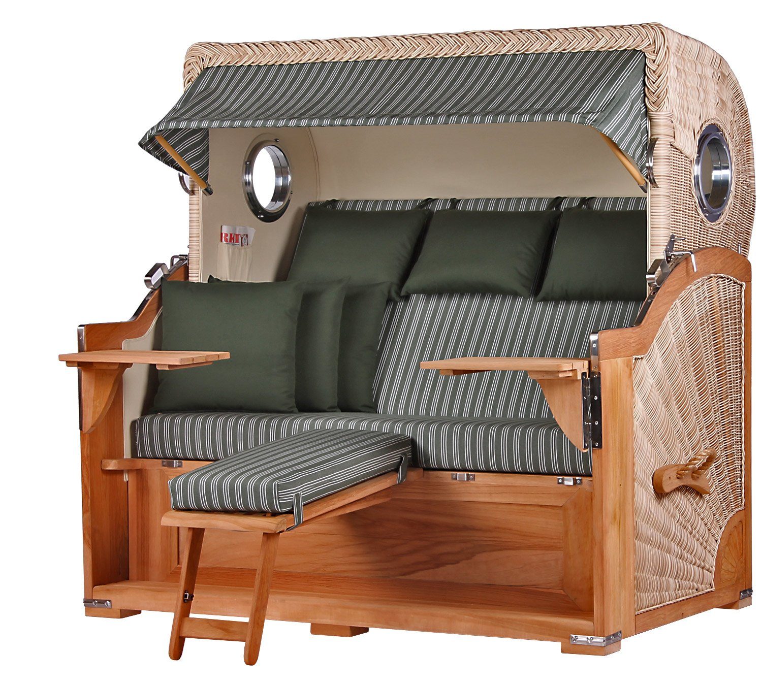bene living Strandkorb Königssee 3-Sitzer Teak - PE shell - Modell 504, BxTxH: 170x95x170 cm, Volllieger ca. 175 Grad, Ostsee-Strandkorb, inkl. Liftersystem und Bullaugen