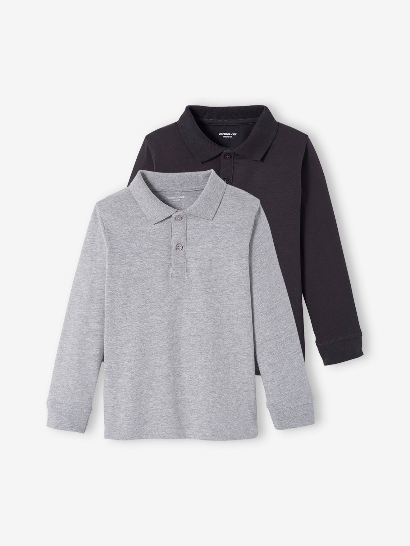Lot de 2 polos garçon manches longues lot gris