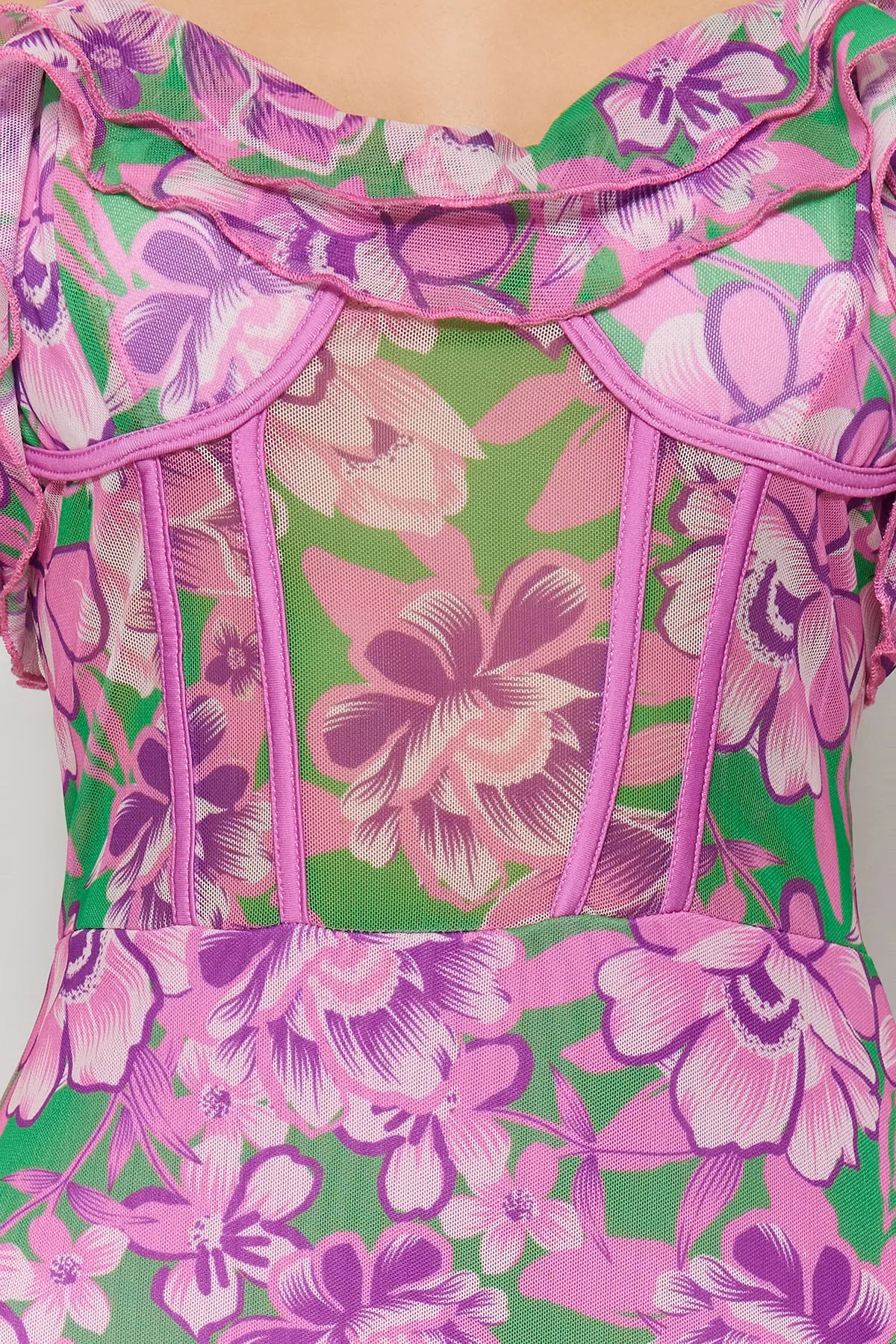 Trendyol Collection  Mehrfarbig-grünes Tüll-Abendkleid TPRSS23EL00500