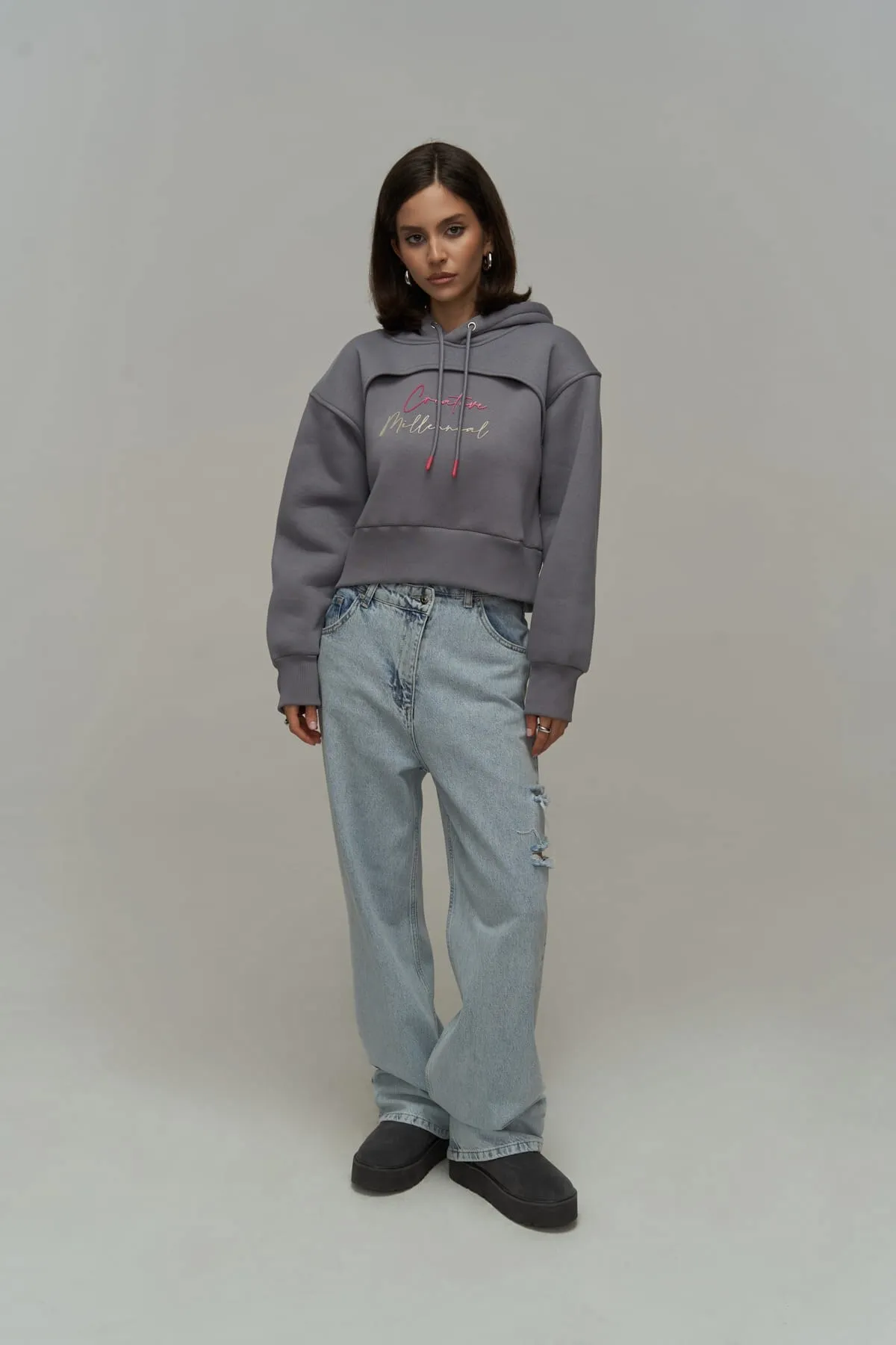 MAİ COLLECTİON  Kreatives Duman Crop Sweatshirt