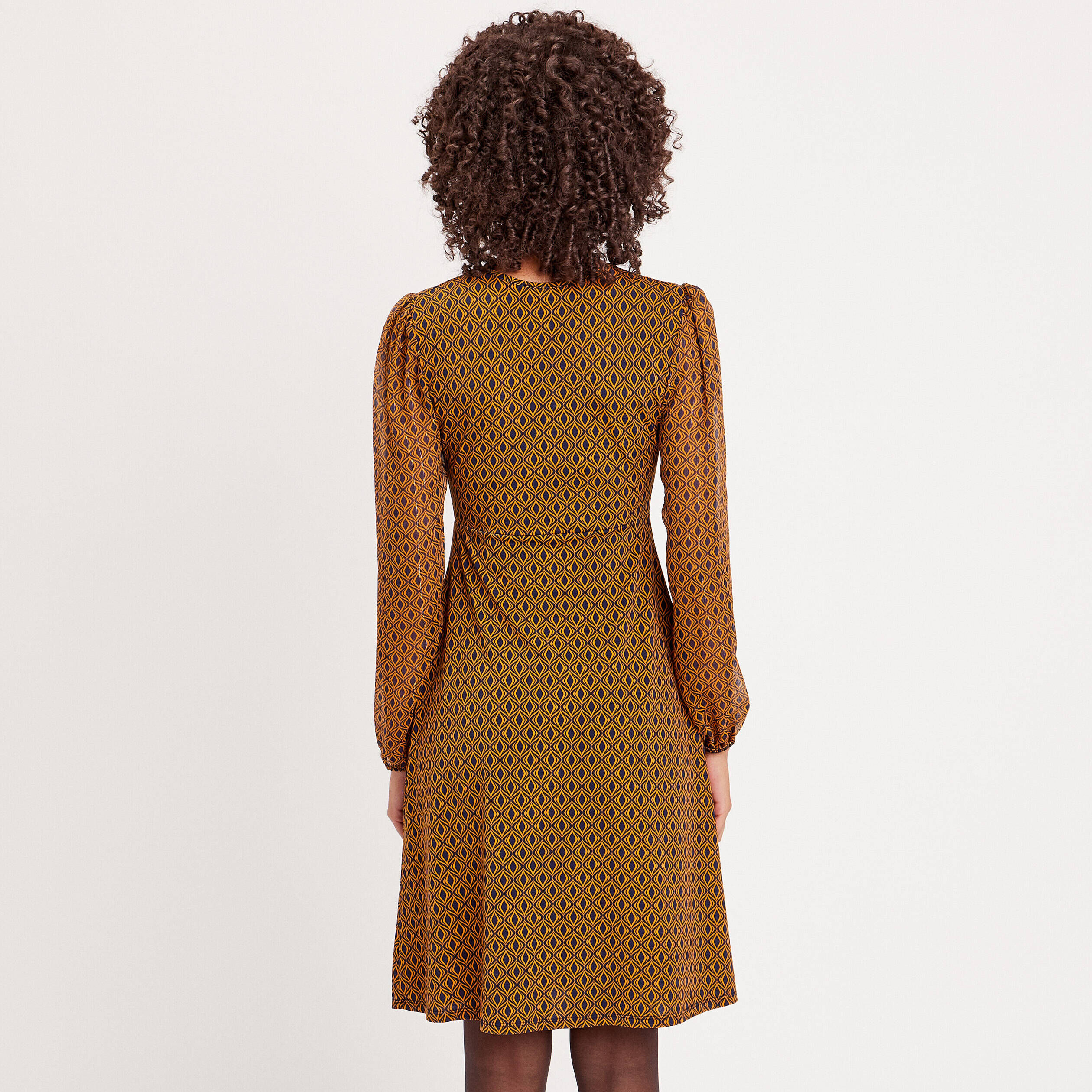 Robe évasée manches 3/4 bleu marine femme | Cache Cache