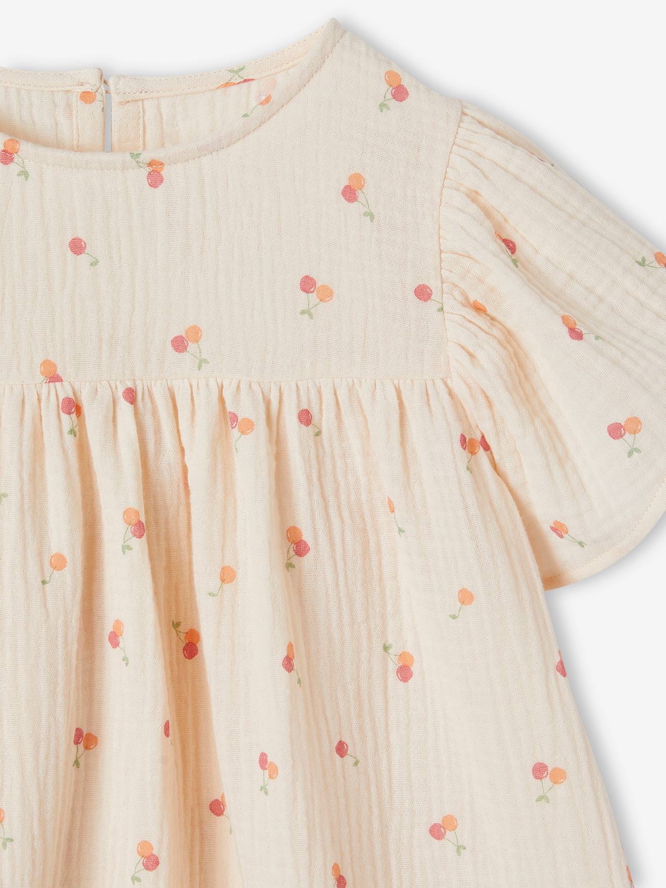 Vertbaudet Mädchen Bluse mit Schmetterlingsärmeln, Bio-Baumwolle - rosa