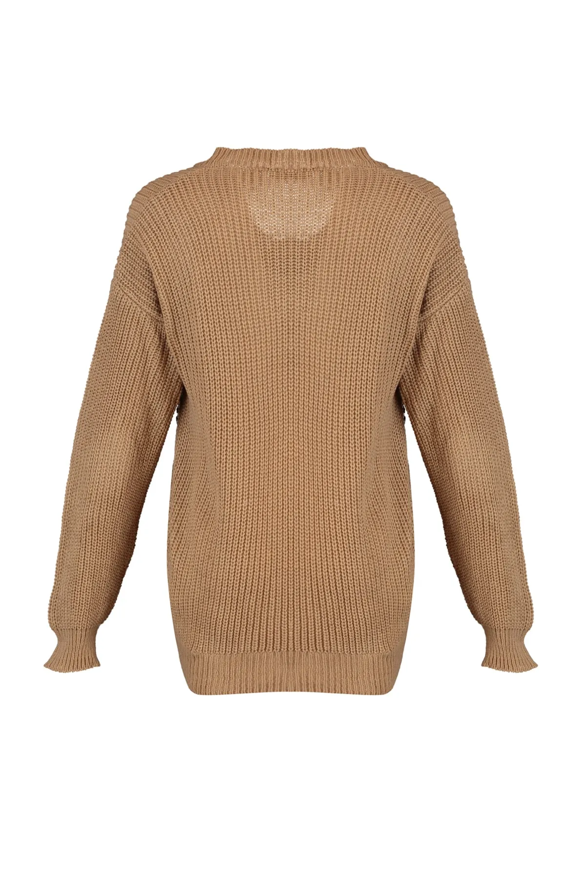 Trendyol Collection  Kamelfarbener Strickpullover mit Lochmuster TWOAW21KZ0690