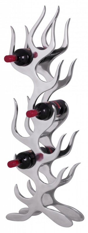 Wohnling Weinregal Design Flammen 93 cm für 9 Flaschen Aluminium Silber