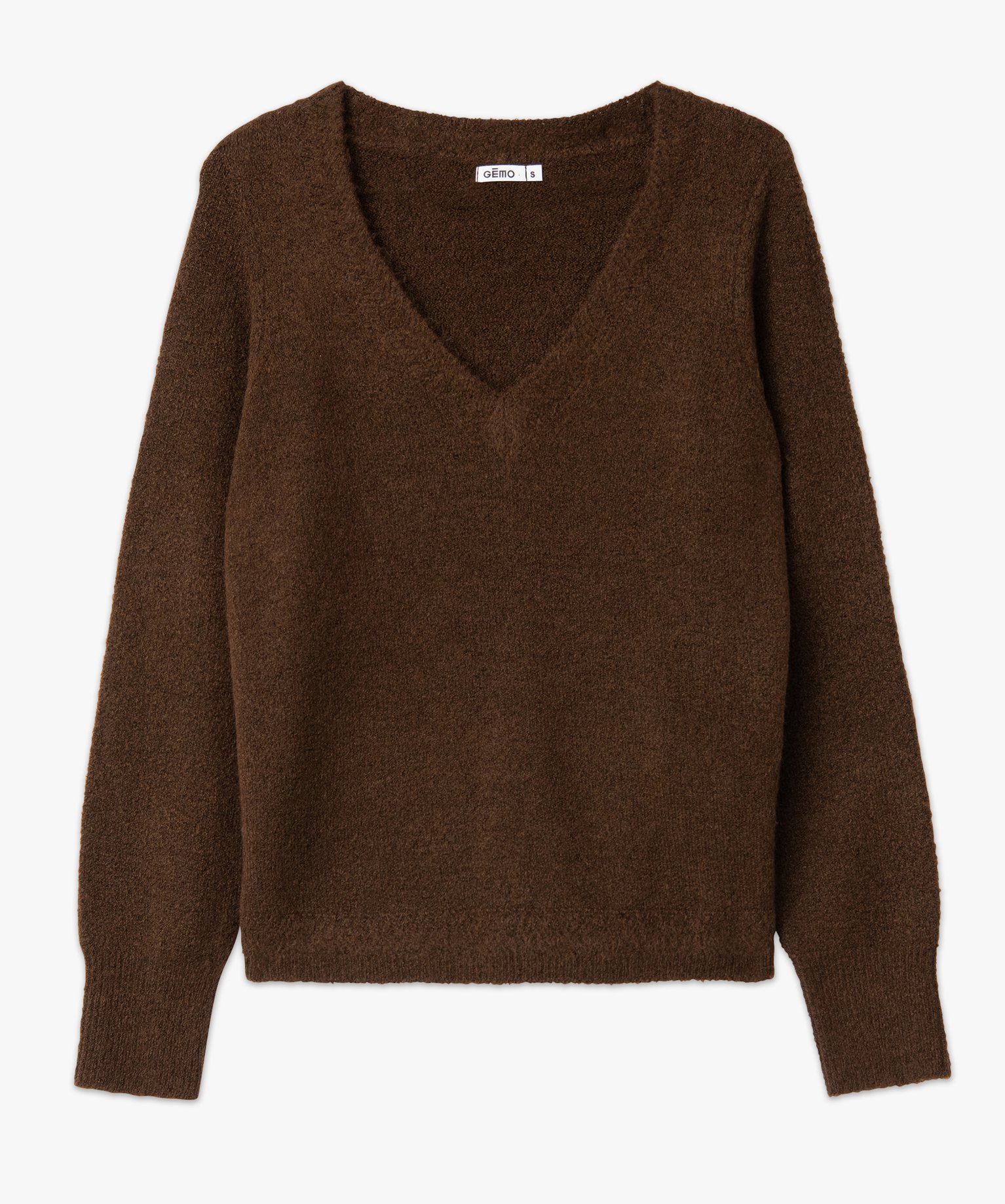 Pull femme à grand col V fantaisie marron | GEMO