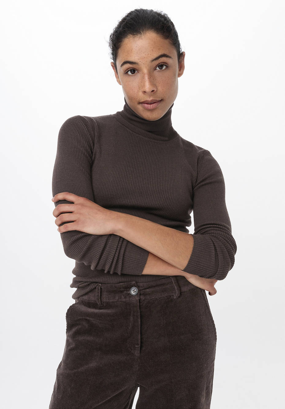 Rollkragenpullover aus Bio-Merinowolle mit Seide