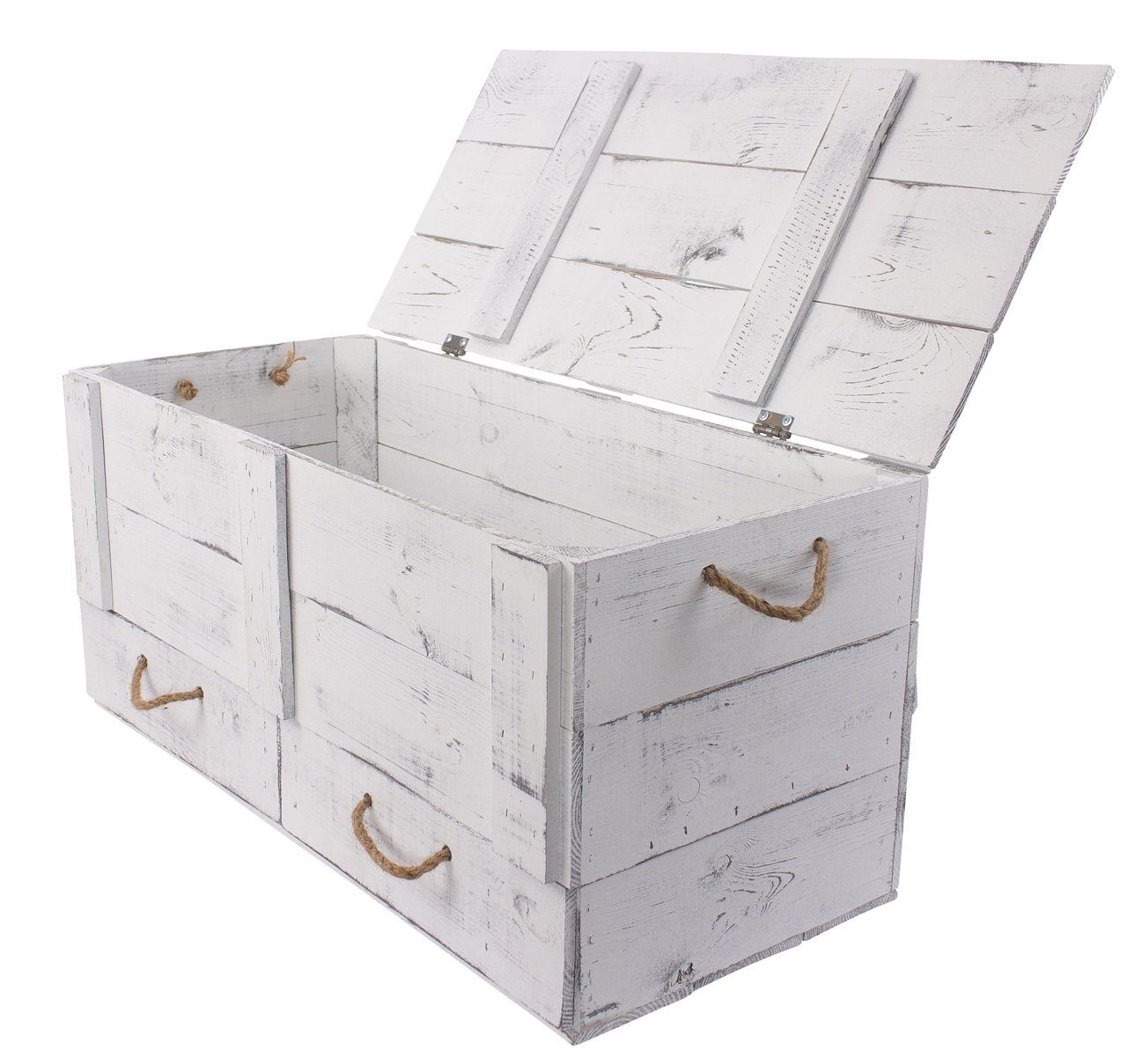 Kistenkolli Altes Land Allzweckkiste grosse shabby weiss Holztruhe Kalle mit Schubladen und Deckel