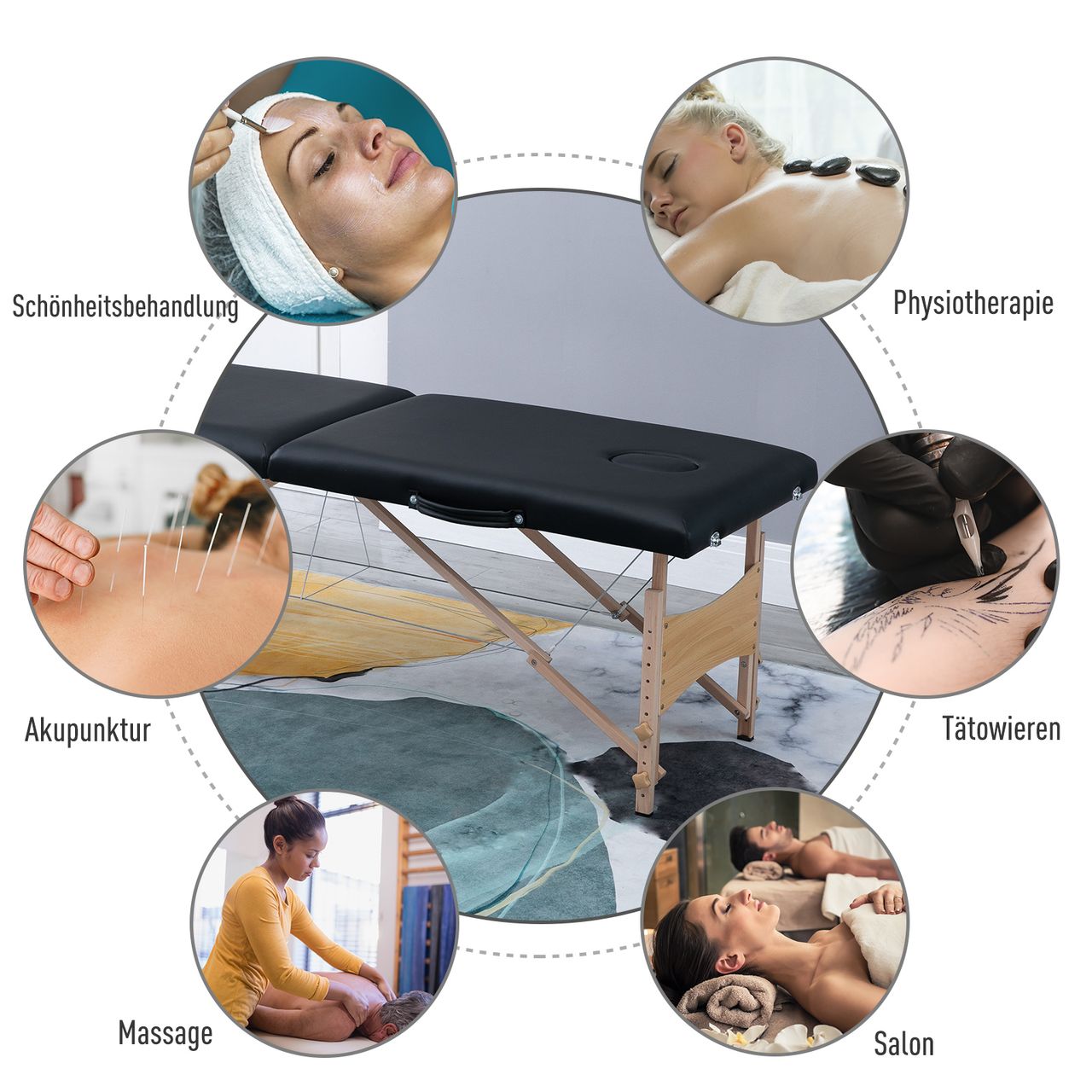 HOMCOM Massageliege Mobiler Massagetisch Höhenverstellbar Kosmetik Bank Holz
