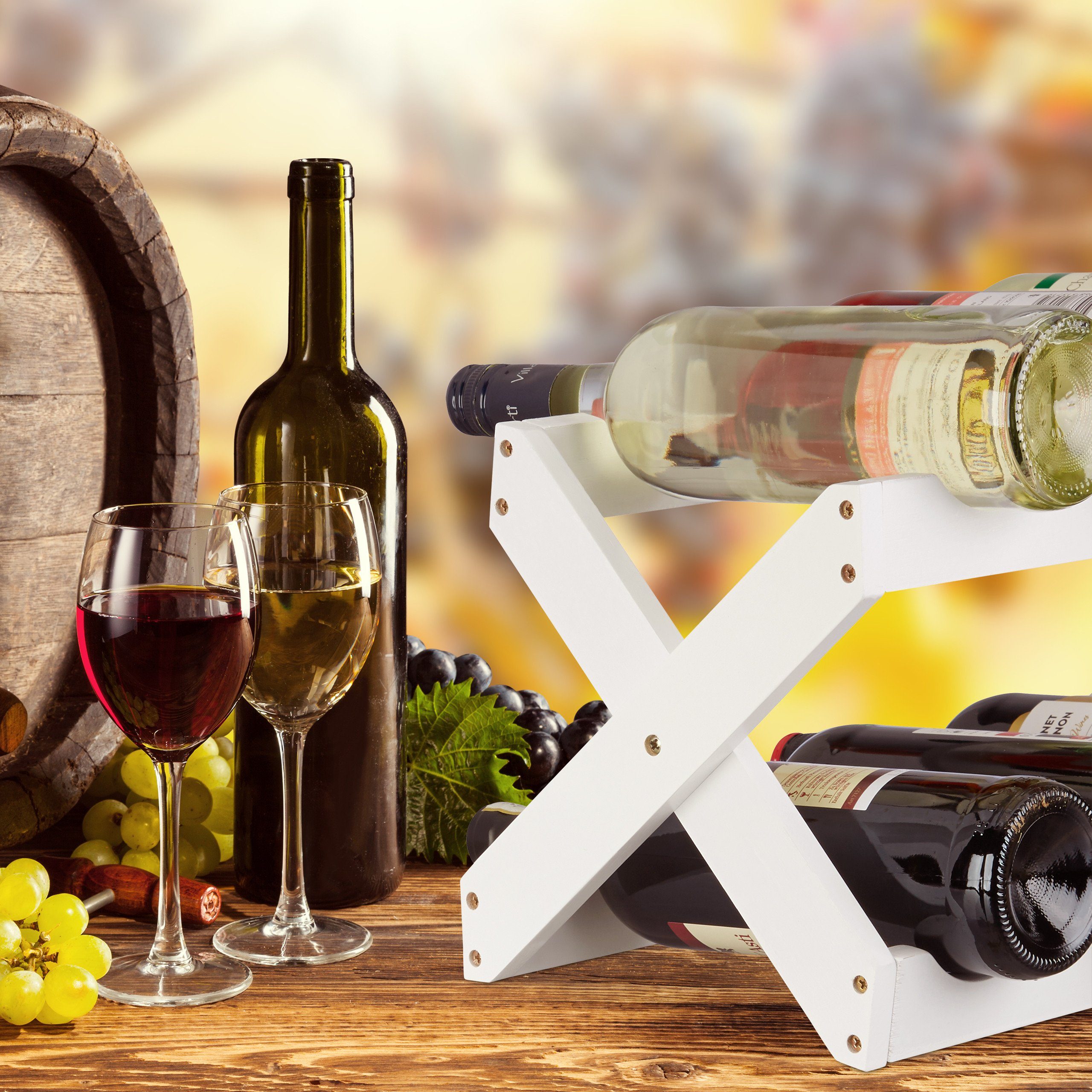 relaxdays Weinregal Weinregal Bambus X shape weiß