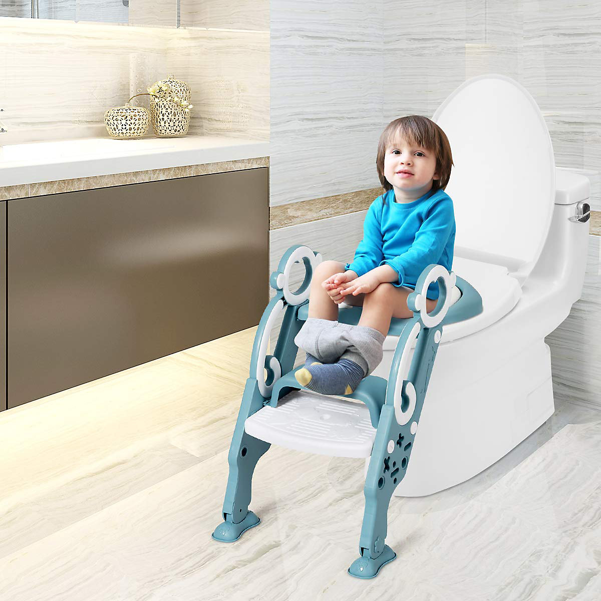 Toilettentrainer höhenverstellbar mit Leiter und Griffe