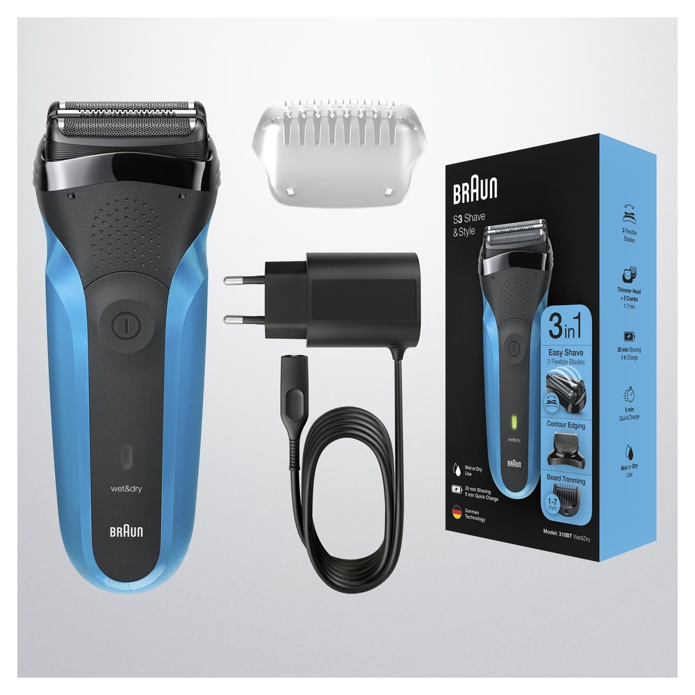 braun Braun S3 Shave&Style Rasoir Électrique Barbe Homme 3-En-1, Technologie Wet & Dry Rasoir Electrique