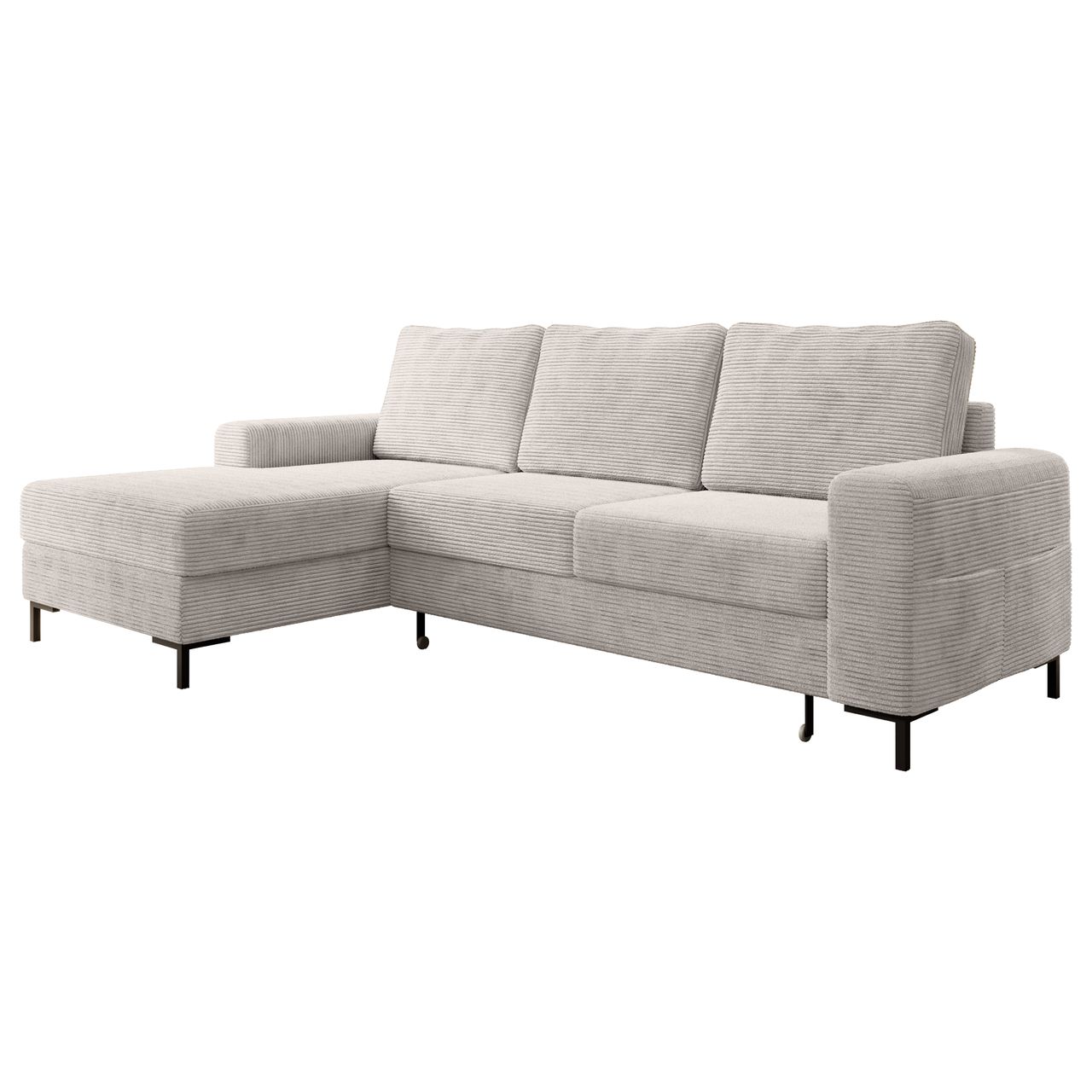 Möbel Punkt Ecksofa SAIGON Cord Lichtgrau mit Bettfunktion und Bettkasten Bett Sofa Schlafsofa Ottomane links