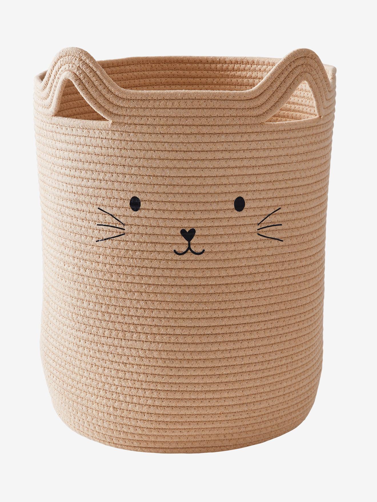 Panier rangement en corde de coton Chat beige