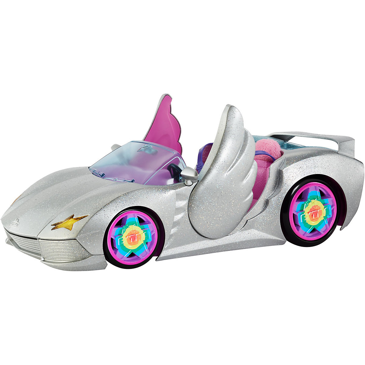 Barbie Extra Auto Cabrio (glitzert) mit Regenbogen Reifen, Zubehör
