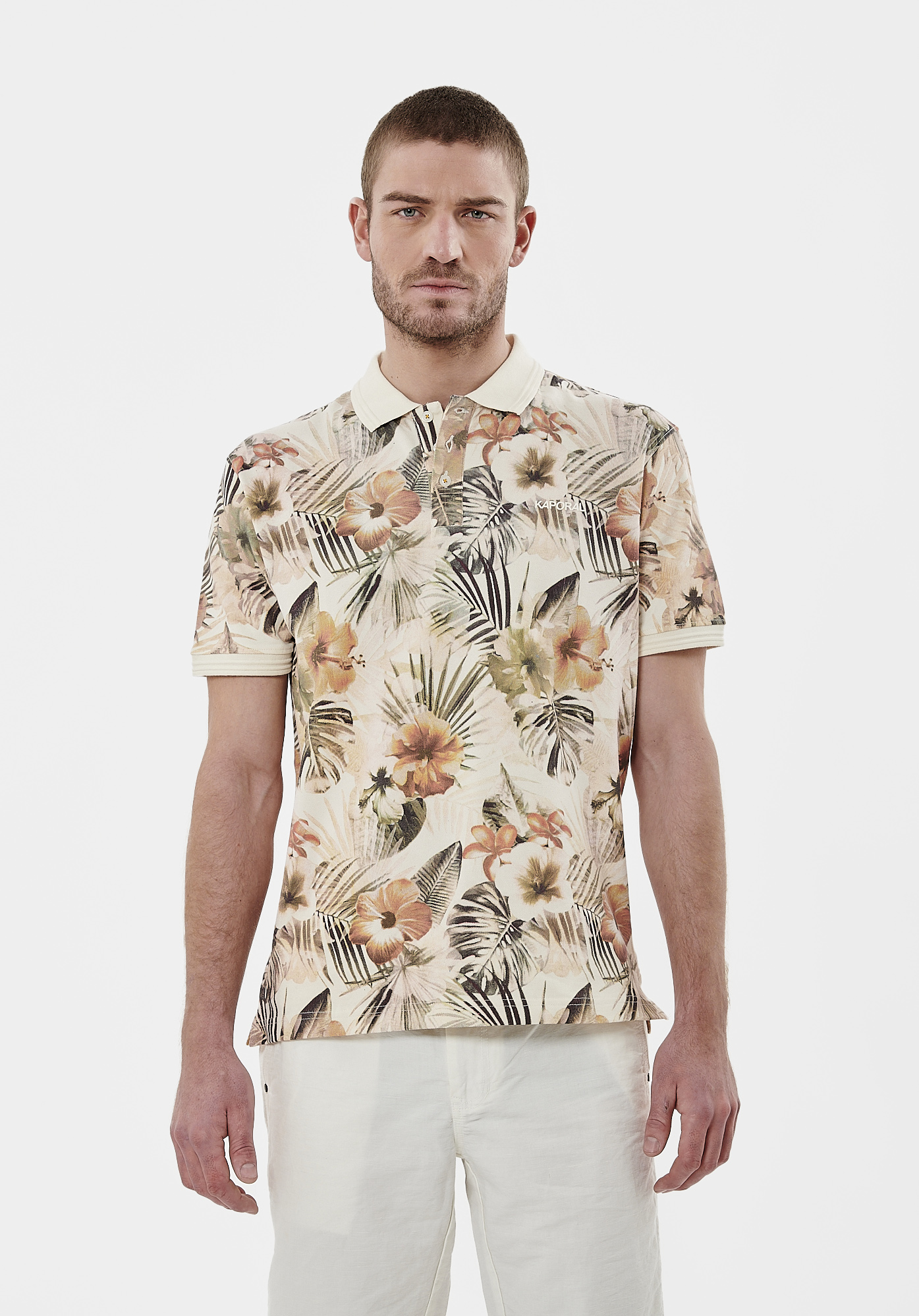 NAPPO  Polo fleuri beige Homme en 100% coton