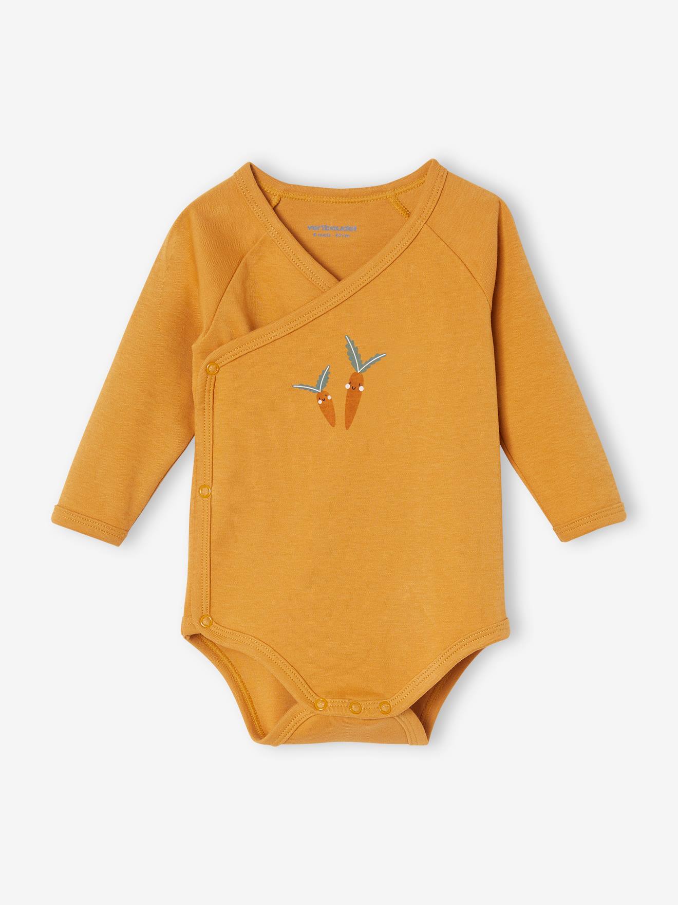 Lot de 5 bodies manches longues bébé ouverture naissance lot orange grisé