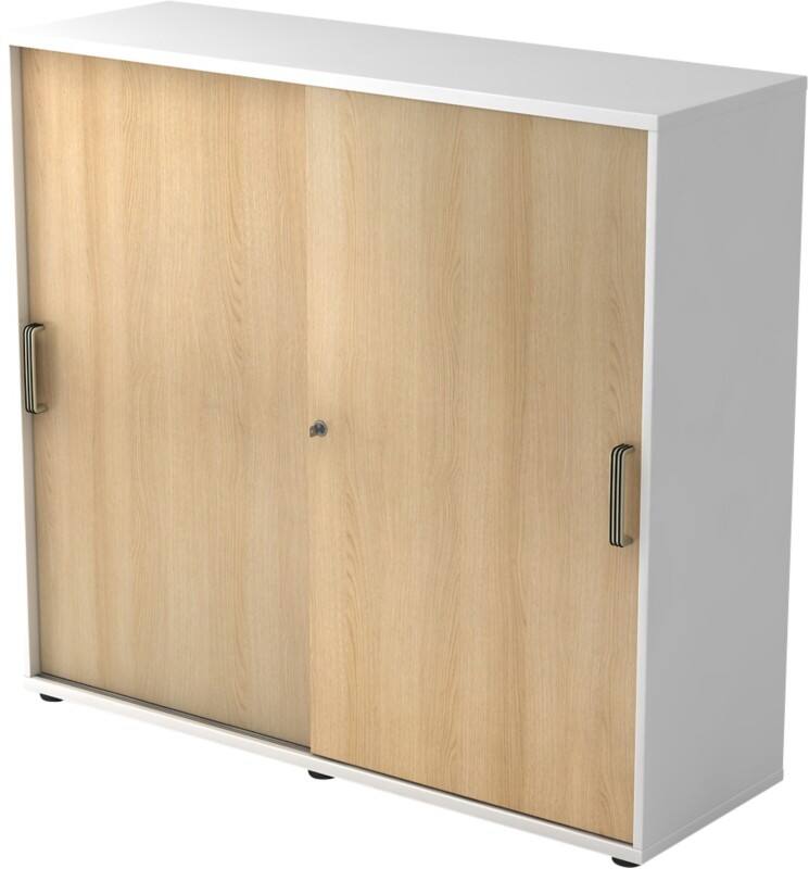 Hammerbacher Schiebetürenschrank Spanplatte 2 Fachböden Abschließbar 1.200 x 400 x 1.100 mm Braun, Weiß