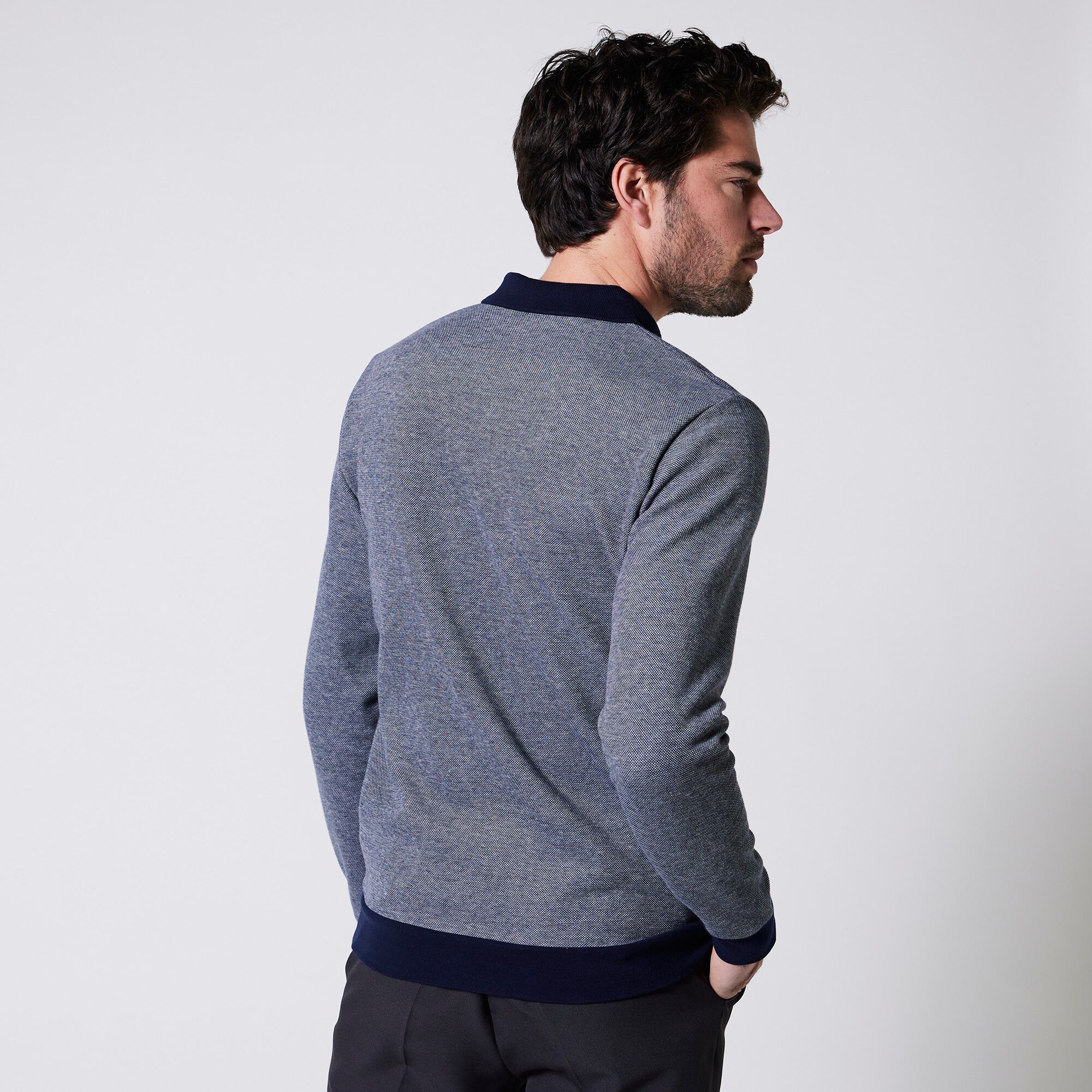 Polo bicolore maille chaude, manches longues