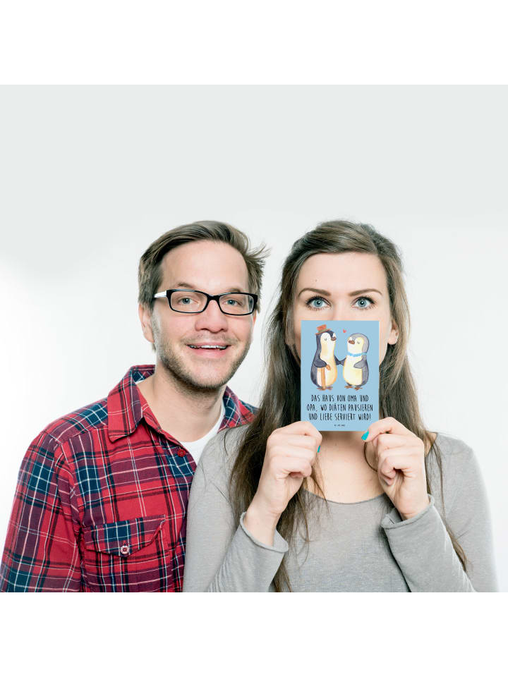 Mr. & Mrs. Panda Postkarte Großelternliebe mit Spruch in Blau Pastell günstig kaufen onesize