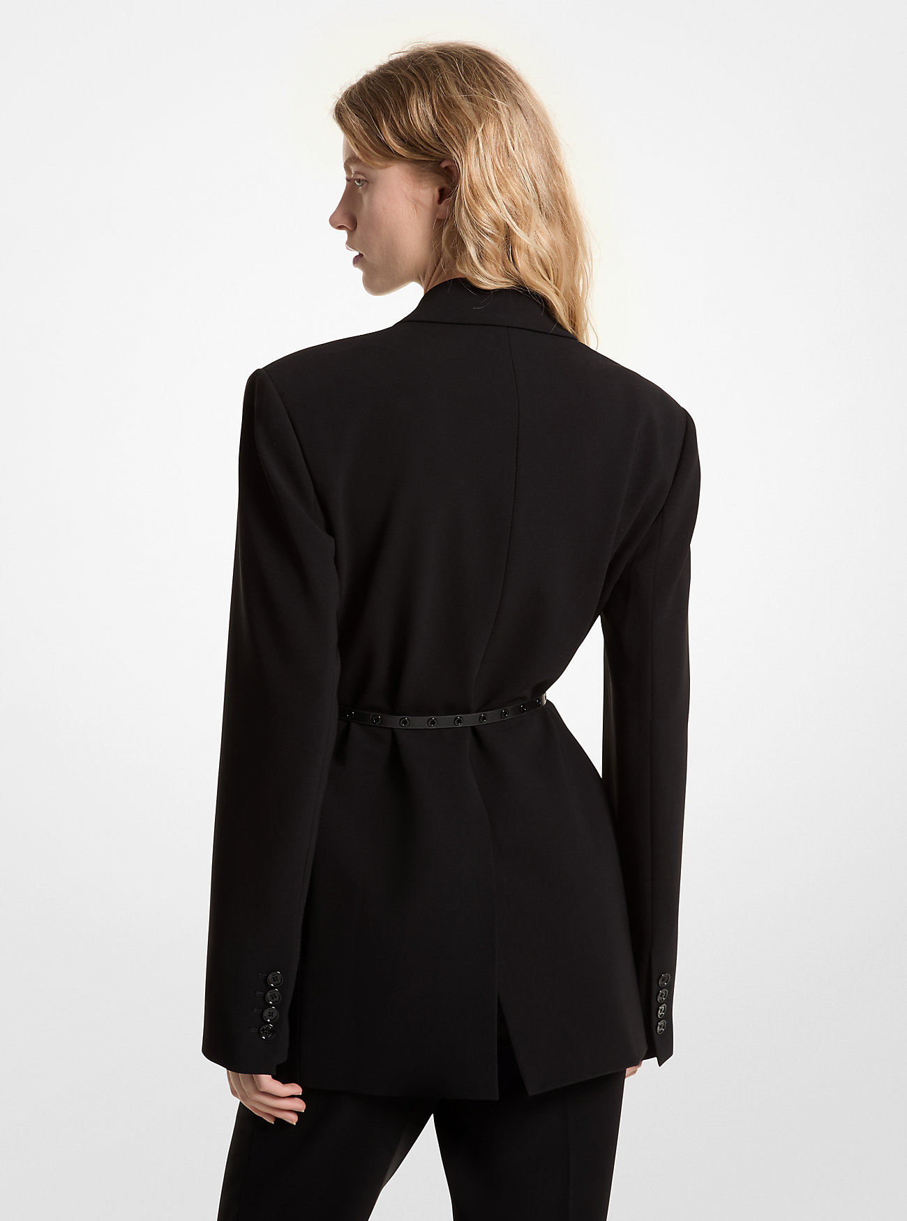 Belted Crepe Double-Breasted Blazer - BLACK