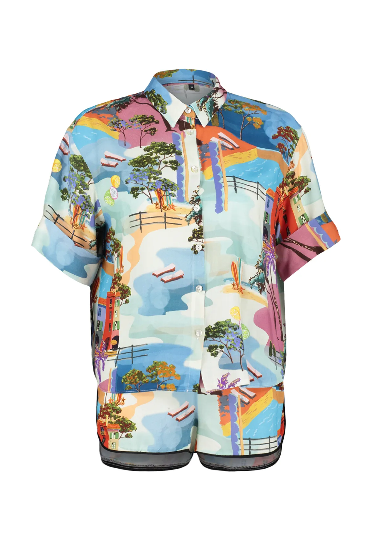 Trendyol Collection  Gewebtes Hemd-Shorts-Set mit Landschaftsmuster TBESS21AU0078