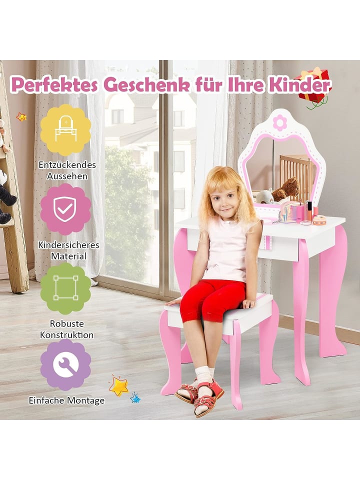 COSTWAY 2 in 1 Schminktisch in Rosa günstig kaufen 49 cm