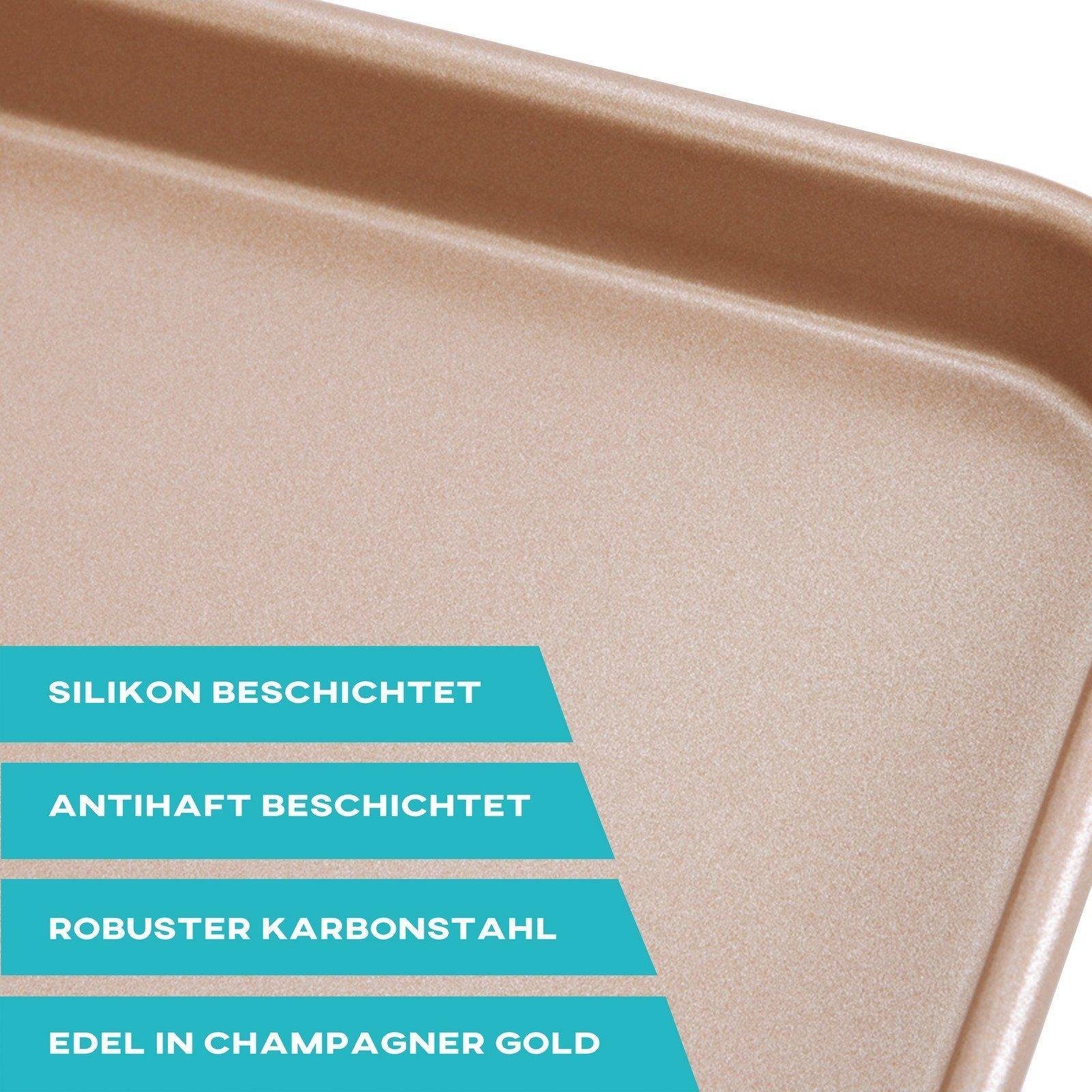 Chefmade Backblech Kuchenblech, Karbonstahl, (CHEFMADE, 45cm Backblech, 450x323x27mm, Champagnergold, antihaft- & silikonbeschichtet, Plätzchenblech, Kuchenblech, Ofenblech, Keksblech, Cookieblech, Karbonstahl, 1-St., Premium), Backblech - Kuchenblec