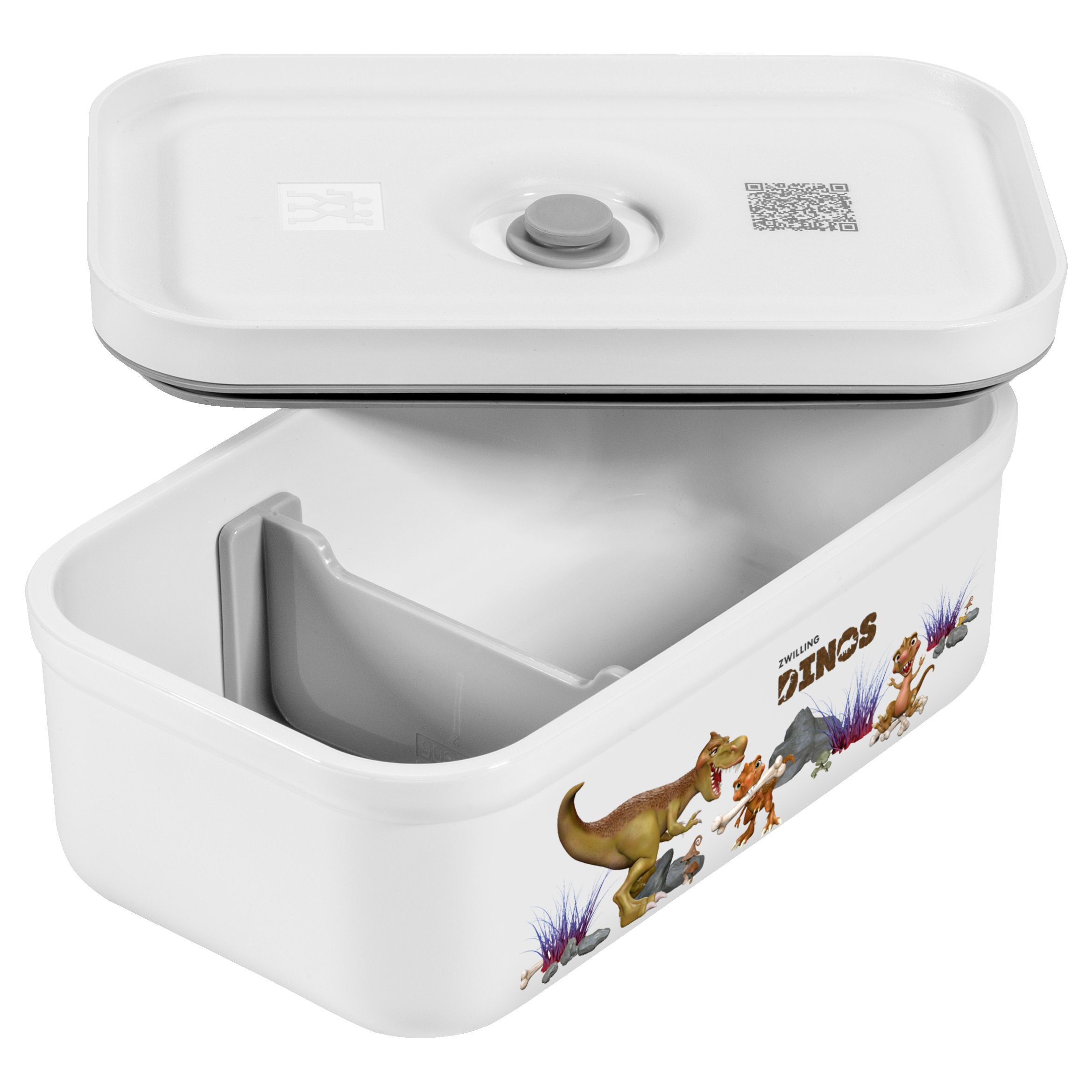 Vakuum Lunchbox DINOS M, Kunststoff, Weiß-grau